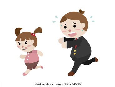 dad follow his daughter cartoon vector