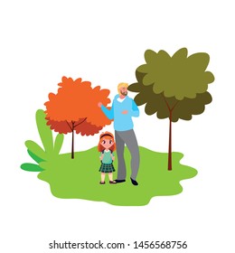 dad and girl student outdoors back to school