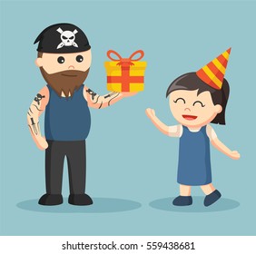 dad giving gift to his daughters birthday