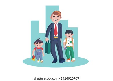 dad go to work and son go to school vector illustration