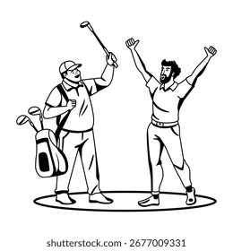 Papa Golf mit Sohn, Glyphe Stil Illustration