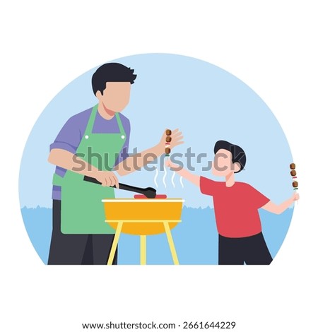 Dad grilling Vector illustration which can easily modify or edit
