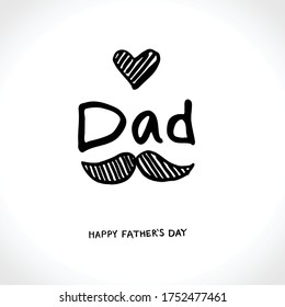 Dad. Hand Drawn Word. Happy Fathers Day Greeting Cartoon Card With A Crown And Mustache. Vector Sketch Illustration. 
