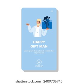 dad happy gift man vector. present surprise, phone unboxing, yes day dad happy gift man web flat cartoon illustration