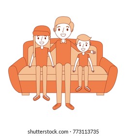 dad with her son and daughter sitting in the sofa