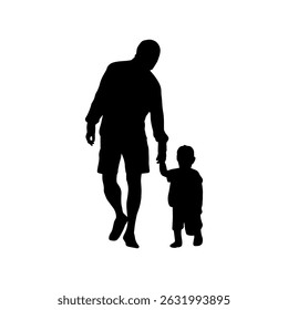 Papai com seu bebê em uma silhueta de forma de sombra de passeio isolado no fundo branco.