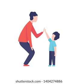 Dad And His Son Giving High Five To Each Other, Father Having Good Time With His Kid Vector Illustration