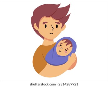 Dad holding baby or avatar icon illustration