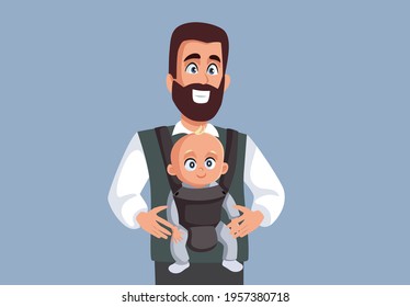 Dad Holding Baby in Carrier Vector Illustration. Father and newborn infant spending quality time bonding together 
