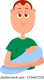 Dad holding baby, illustration, vector on white background