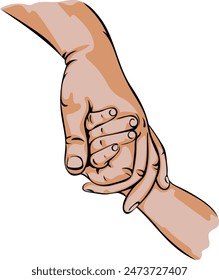 Dad holding the child's hand. Father's day illustration, hands of father and child. Fist bump, hand gestures, t-shirt design