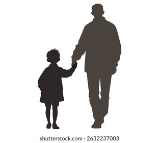 Dad Holding Son’s Hand – Father’s Day Silhouette Art on White Background