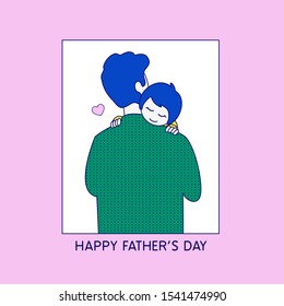 Dad holding his child retro pop style vector illustration for Happy father's day poster background template design.