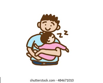 dad is holding his sleeping baby