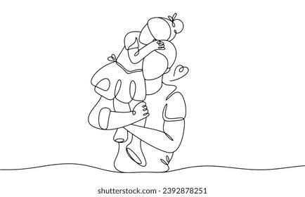 Dad holds his daughter in his arms. World Daughters Day. Vector illustration. Images produced without the use of any form of AI software at any stage. 