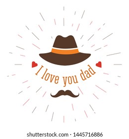 Dad holiday or Fathers day isolated icon family member or parent love and appreciation vector retro mustache and hat hearts daddy greeting and congratulation headdress emblem or logo celebration.
