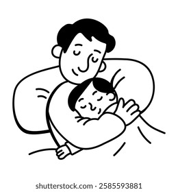 Dad hugging his son, doodle style icon 
