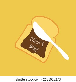 Dad in a hury does not have time to prepare food isolated. daddy in a rush make fat Unhealthy funny menu for kids. simple slice of white bread with chocolate to spread vector flat design illustration