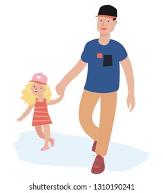 Dad with kid. Vector postcard design, poster template, flat style illustration