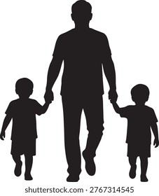 Dad and kids walking together. This graphic depicts family bonding ideal for celebrating father day promotions and greeting cards.