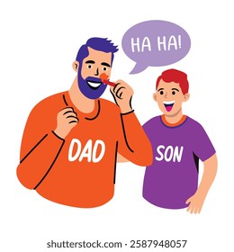 Dad laughing with son, flat style sticker