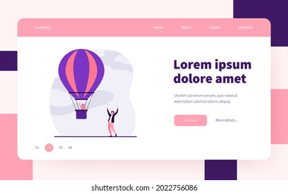 Dad Launching Hot Air Balloon With Sun In Basket. Parent And Kid, Flight, Amusement Park. Flat Vector Illustration. Family, Entertainment Concept For Banner, Website Design Or Landing Web Page