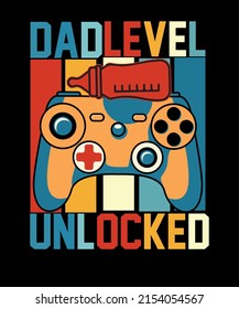 Dad Level Unlocked Gaming T Shirt Dad Announcement funny father's day t-shirt design