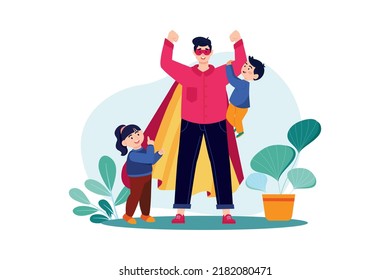 Dad is like a superhero to his kids Illustration concept on white background