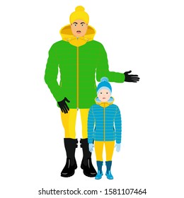Dad and little boy in winter clothes