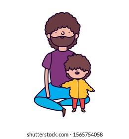 dad and little son sitting characters on white background vector illustration