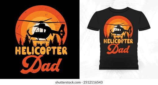 Pai Amante Dia dos Pais Engraçado Voando Helicóptero Retro Vintage Piloto T-shirt Design