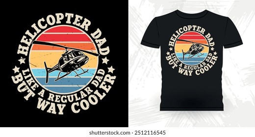 Pai Amante Dia dos Pais Engraçado Voando Helicóptero Retro Vintage Piloto T-shirt Design