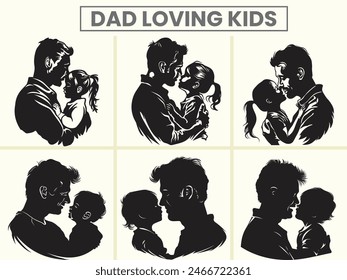 Dad Loving her kids silhouette vector set for Father's day.
