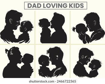 Dad Loving her kids silhouette vector set for Father's day.