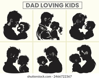 Dad Loving her kids silhouette vector set for Father's day.