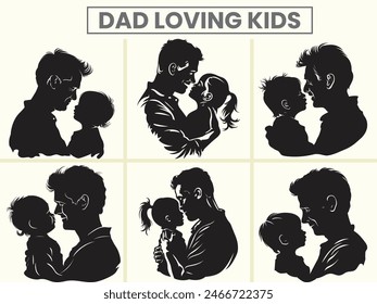 Dad Loving her kids silhouette vector set for Father's day.