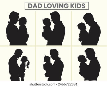 Dad Loving her kids silhouette vector set for Father's day.