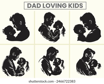 Dad Loving her kids silhouette vector set for Father's day.