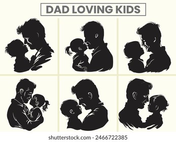 Dad Loving her kids silhouette vector set for Father's day.