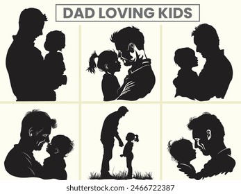 Dad Loving her kids silhouette vector set for Father's day.
