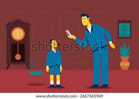 Dad make sure his son in gentlemen looks.