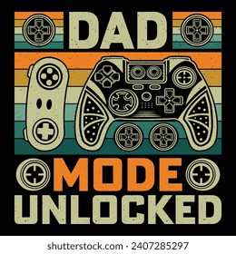 Dad Mode Unlocked Video Game T-Shirt Design Vector Graphic Gaming