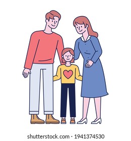 Dad and mom daughter. Happy families. flat design style minimal vector illustration.