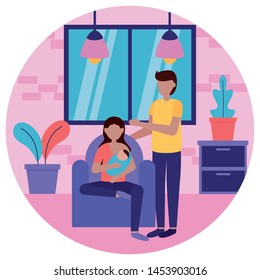 dad and mom feeding newborn pregnancy and maternity vector illustration