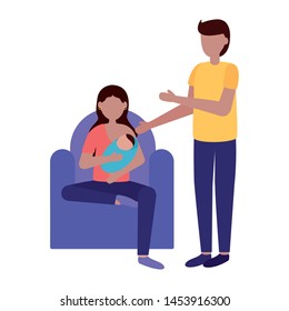 dad and mom feeding newborn pregnancy and maternity vector illustration