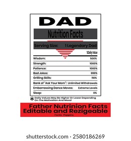 Dad nutrition facts, Dad nutrition, facts template, Dad funny facts, nutrition label