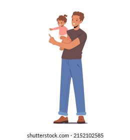 Dad Playing with Child, Family Leisure, Game. Happy Father Character Play and Fun with Baby Daughter. Parenthood, Childhood, Father on Maternity Leave Concept. Cartoon People Vector Illustration