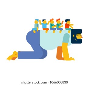 Dad playing horse children on back. Kids are sitting on their father. Father's Day illustration
