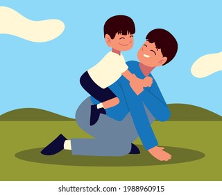 papá jugando con su hijo en el pasto