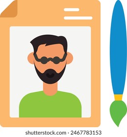 Retrato de papá con el concepto de la pluma de dibujo, hombre barba en el marco de la foto del Vector de diseño, símbolo del día del padre, signo de Elementos de regalo de los papás, ilustración de stock del día de los padres